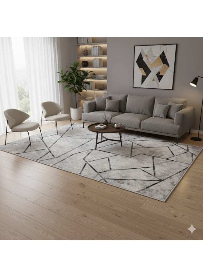 سجاد مودرن بديل سجاد بتصميم هندسي ثلاثي الأبعاد - مقاس 160×230 سم - ظهر حبيبات مانع للانزلاق - رمادي - Image 2